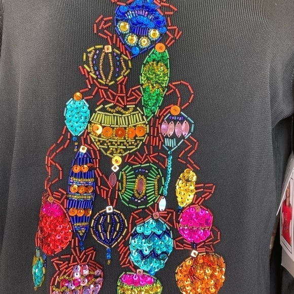 Lucia Burns Black Beaded Christmas Tree Holiday XLarge New With Tags - Picture 5 of 8